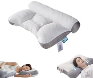 Cloud Nest Down Pillow, Ergonomic Nuzzle Pillows for Neck Pain Relief Side Sleeper, Memory Foam Cervical Support Comfort Goose Down Pillows (Grey)
