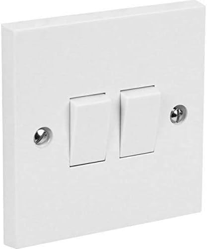 Invero 2 Gang 2 Way Electric Wall Light Switch White Rocker Standard Square 10 Amp