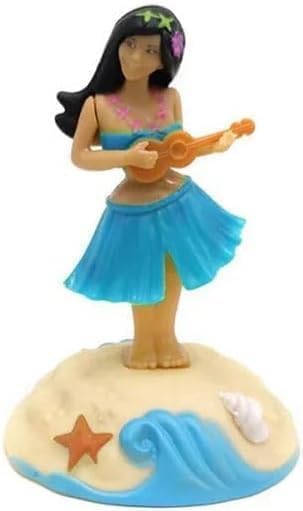 Blue Solar Powered Dancing Figures Decoration -Hawaii Shaking Head Ornaments Hula Girl -Car Dashboard Interior Decoration Desktop Ornaments, Bobbleheads and Busts Statues