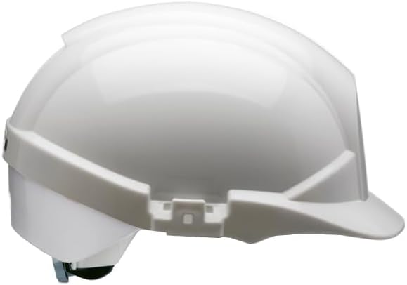 Centurion Safety Products – White/Silver Reflex Safety Helmet – Full Peak Hard Hat with Silver Flash Strip at Rear- Wheel Ratchet Fastening Secures Hat on Your Head - Wear All Day – Vented - White