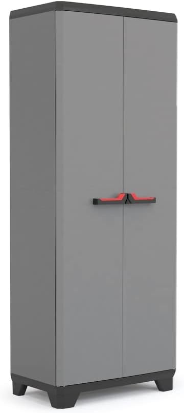 Keter Stilo Multi purpose Indoor Garage Utility Cabinet - Grey/Black/Red