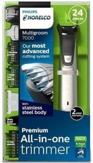 Philips Norelco MG7750/49 Multigroom 7000 Face Styler and Grooming Kit, 23 Trimming Pieces, DualCut Technology, Fully Washable, Reinforced Guards, Rechargeable Battery, Stainless Steel Design
