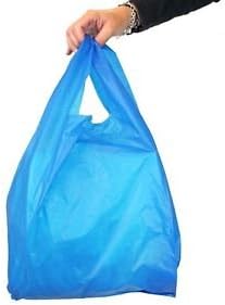 200 Blue Plastic Vest Carrier Bags Large 11X17X21"