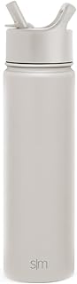 Simple Modern Water Bottle with Straw Lid Vacuum Insulated Stainless Steel Metal Thermos | Reusable Leak Proof BPA-Free Flask for Gym, Travel, Sports | Summit Collection | 22oz, Almond Birch