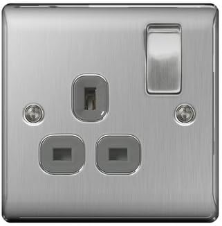 BG Electrical NBS21G Nexus Metal Brushed Steel 1 Gang 13A DP Switched Socket c/w Grey Insert