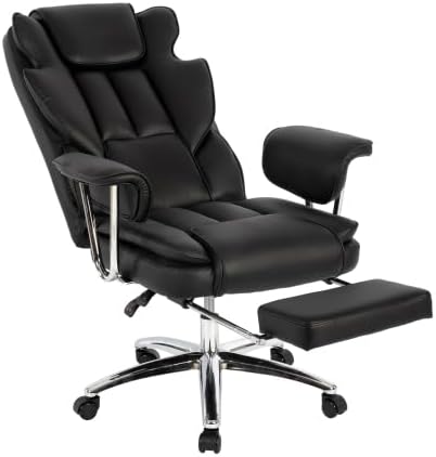 AnyMark Office Chair 500LBS, Big and Tall Ergonomic Office Chair with Foot Rest, Leather Computer Desk Chair, Executive Reclining Office Chair with Adjustable High Back (Black)