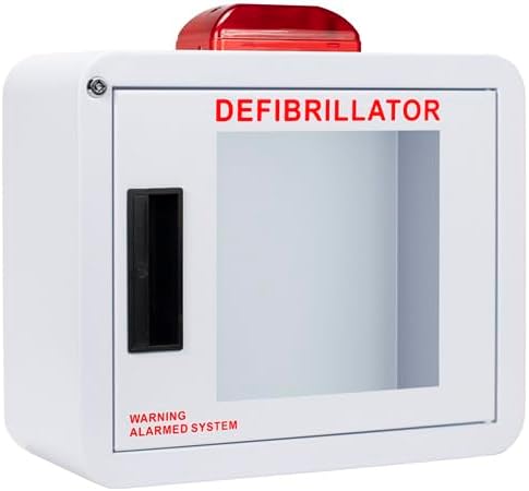 Premium, Alarmed and Strobed AED Cabinet, Compact. Fits Many Defibrillators on The Market. Measures 11.63" H x 14.75" L x 6.75" D. Essential Storage for Indoor AEDs.