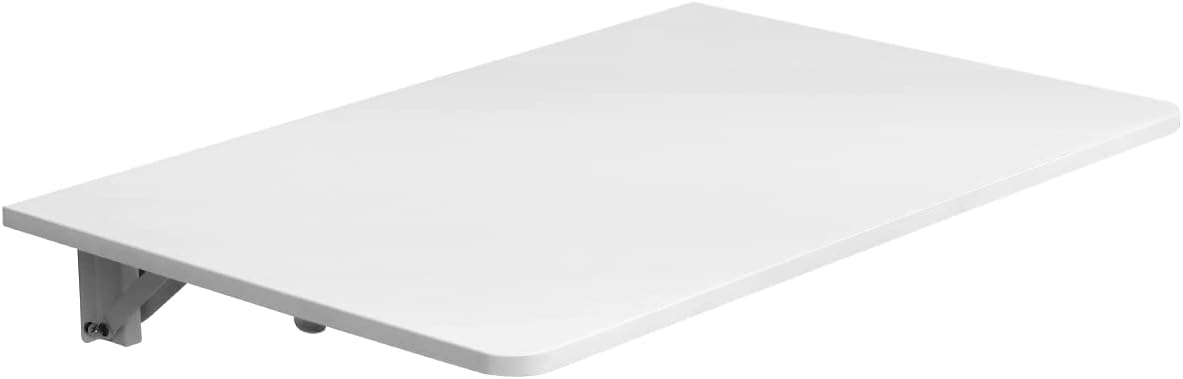 NICEME Wall Mounted Computer Workstation Desk, Small Folding Table on the Wall, Floating Drop-Leaf Desk for Study, Foldable TV Wall Stand for Small Space Saving (White, 60x40 cm)