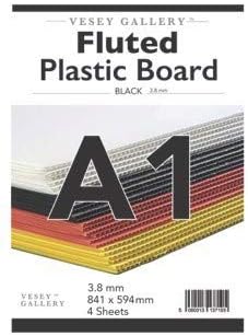 Vesey Gallery® Black Fluted Correx Fluted Corrugated Plastic Board, Pack of 4 Sheets. from A4 to A1 Size (A1 (841x594mm) for Outdoor Sign Display and a Host of DIY and Craft Applications.