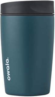 Owala SmoothSip Slider Insulated Stainless Steel Coffee Tumbler, Reusable Iced Coffee Cup, Hot Coffee Travel Mug, BPA Free 12 oz, Grey/Blue (High Dive)