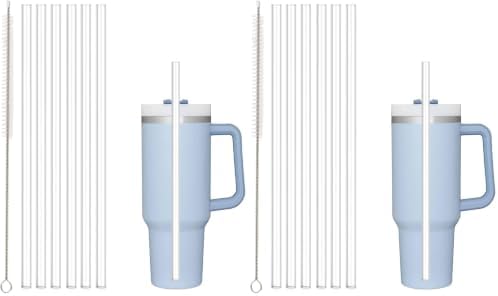 Replacement Straw Compatible with Stanley 40 oz 30 oz Cup Tumbler, 12 Pack Reusable Straw with Cleaning Brush, Plastic, Clear