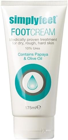 Simply Feet Foot Cream | 10% Urea with Olive Oil & Papaya | Deeply Hydrating Formula for Dry, Callused Skin | Fresh Mint Scent | Paraben & Perfume Free | Made in the UK (175ml)
