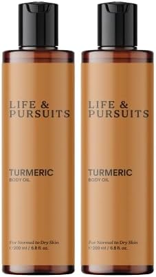 Life & Pursuits Turmeric Body Oil 200 ml X 2 - Ayurvedic Natural Body Massage Oil with Vitamin E, Coconut Oil, Almond & Squalane| Reduces Dark Spots, Brightens Skin, Hydrates & Moisturizes Dry Skin