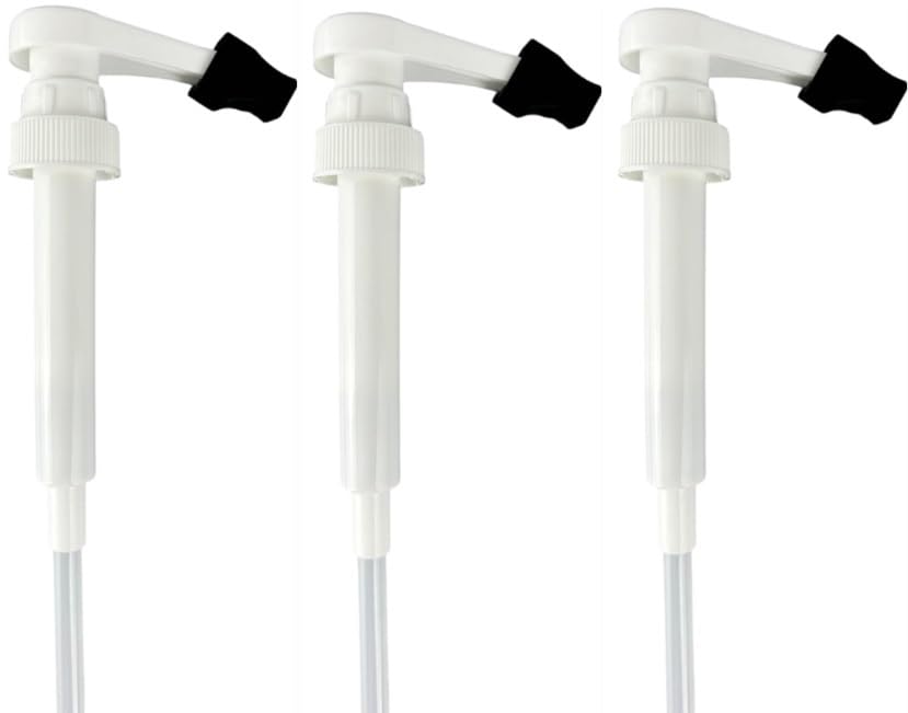 3-Pack Coffee Syrup Pumps (White) with Rubber Tip Cover – Fits 1L Monin & 1883 Plastic Bottles, 750ml Torani Glass & Plastic Bottles