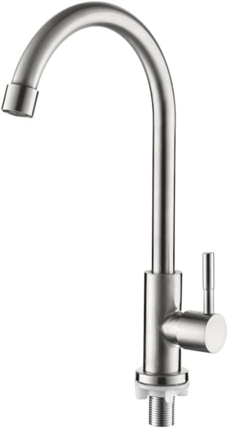 Ibergrif M18703 Cold Water Only Sink Tap - SUS304 Stainless Steel 360°Swivel High Arc Single Handle, Lead-Free & UK Standard Hoses, Deck Mount for Home/Outdoor