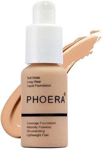 ABRUS® - PHOERA Foundation, Full Coverage Foundation, Soft Matte, Oil Control Concealer, Foundation Makeup Flawless Cream Smooth Long Lasting 24HR Waterproof and Blendable 30ml (#104 Buff Beige)