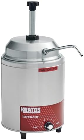 Kratos Commercial Electric Hot Topping Dispenser, 3.5 Quart Capacity. Accepts #10 Cans. Hot Topping Dispenser with Pump Nacho Cheese, Hot Fudge, Caramel, 120V, 550 Watts (29M-009)