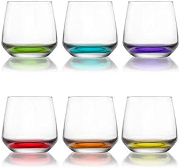 Lav Coral Tumbler Glasses. Coloured Base (Pack of 6) Whisky Juice Drinking Glasses Set. 345ml