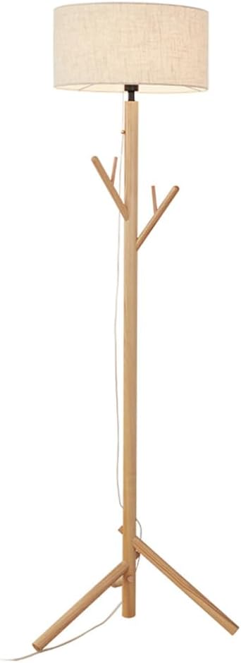 MRNVOGUN Japanese Solid Wood Standing Lamp, Linen Lampshade Reading Floor Lamp, Tall Lamps for Living Room Bedroom Kids Room Office Standing Lamp