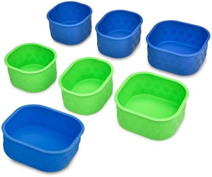 LunchBots Silicone Bento Cups Set - Accessories Designed to Fit in Medium and Large Bento Lunch Boxes - 7 Pieces - Blue/Aqua