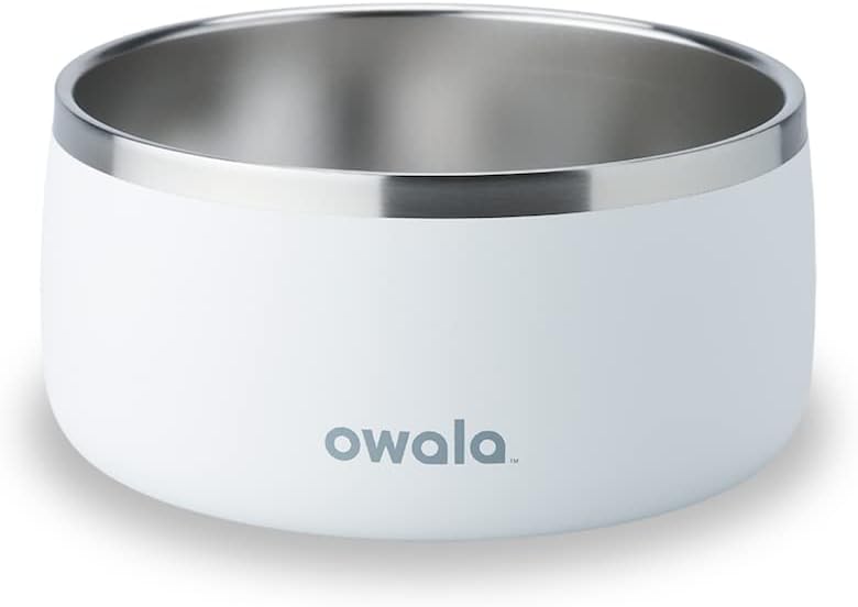 Owala Pet Bowl - Durable Stainless Steel, Food and Water Bowl for Dogs, Cats, and All Pets, Non-Slip Base, 48oz, White (Shy Marshmallow)