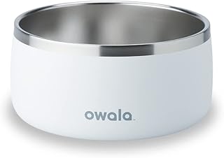Owala Pet Bowl - Durable Stainless Steel, Food and Water Bowl for Dogs, Cats, and All Pets, Non-Slip Base, 48oz, White (Shy Marshmallow)