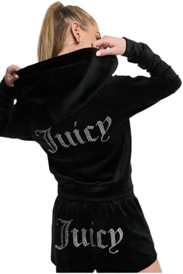 Women's Ladies Casual Wear Studded Juicy Print Velour Hoodie And Short Set