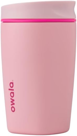 Owala SmoothSip Slider Insulated Stainless Steel Coffee Tumbler, Reusable Iced Coffee Cup, Hot Coffee Travel Mug, BPA Free 12 oz, Pucker Up