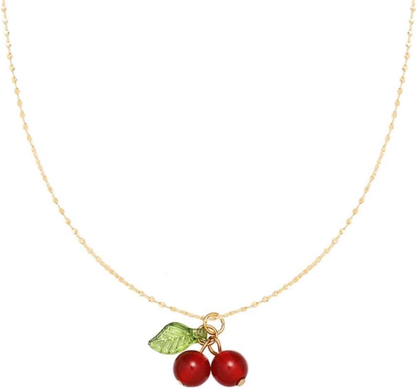 Cute Cherry Pendant Necklaces Faux Pearl Cherry Charms Necklace Kawaii Cherry Fruit Gold Chain Necklaces Fruits Cute Choker for Women Girls