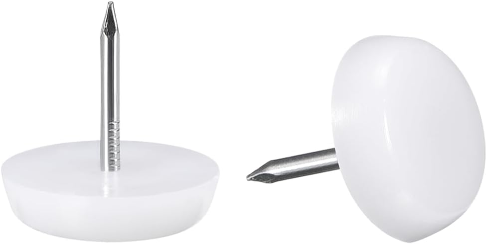 sourcing map Furniture Feet Nail Plastic Glide Nails Chair Table Leg Protector Pads 16mm Dia White 90pcs