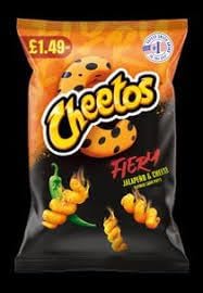 Cheetos Twisted Fiery Jalapeno & Cheese Snacks, Spicy Corn Crisps, 70g Bags, Pack of 18