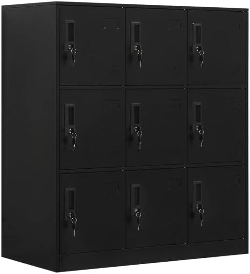 9 Doors Metal Lockers for Employees, Steel Storage Locker with Lock and Card Slot,Lockable Office Metal Storage for School Office Gym Bedroom,Garage (Black)