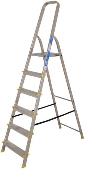 BiGDUG Aluminium Step Ladder - 6 Step Folding Ladder - Non-Slip Surface Hand Rails - Closed Height 1940 mm Platform Height 1215mm