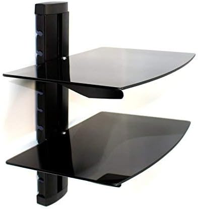 Black Tempered Glass Floating Shelf – Wall Mount Entertainment Display Shelf for TV Consoles & Media Components – Hold Upto 15Kg | Stylish Home Storage Solution | M&W