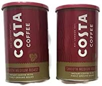 Costa Coffee Smooth Medium Roast Instant Coffee with Finely Ground Beans 2 Tin Bundle