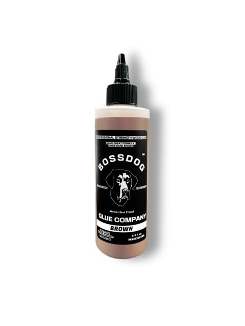 BOSSDOG Brown Wood Glue 8.5 fl oz. Strong Bond, Fast Drying, Cutting Board Safe, Dries Dark Brown, Carpentry Projects, DIY Home Repair, Woodworking, Furniture Repair. Made by a Maker, for Makers