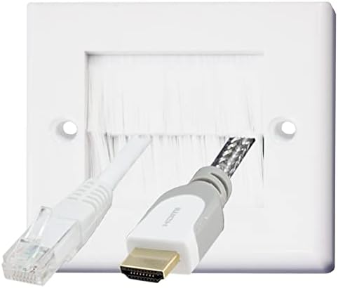 Auline White Brush Single 1 Gang Wall Outlet Cable Entry Plate Tidy Mount Face Plate Wall Plate (1)