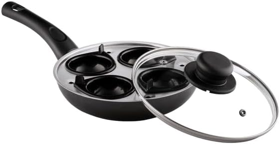 DTD QUALITY MATTERS 20cm 4 Cup Egg Poaching Pan Non-Stick Aluminium with Tempered Glass Lid Easy Clean Non-Stick Coating Ergonomic Heat Resistant Handle