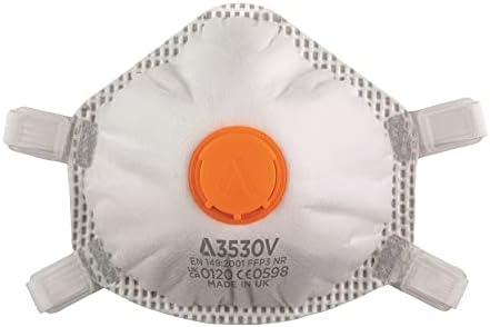 Alpha Solway 3530V Lightweight UK Made Pack of 5 Latex Free FFP3 Valved Disposable Respirators EN 149:2001+A1:2009 FFP3 Masks UK Certified Cup Shaped Dust Mask Respirator Single Use