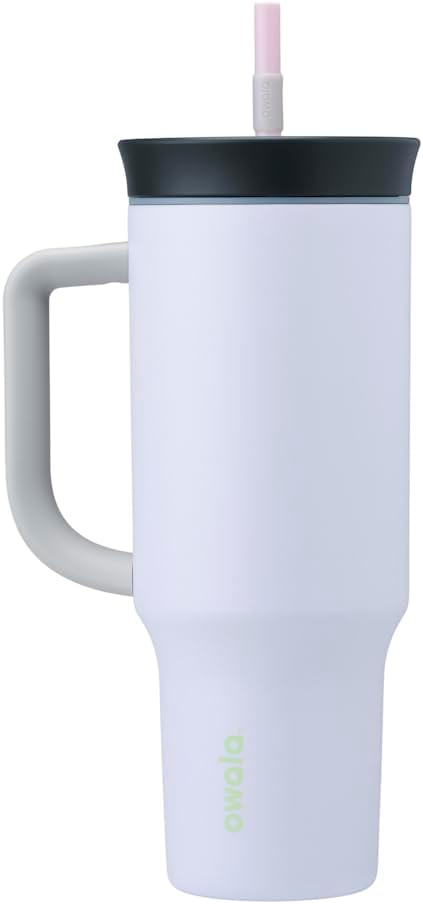 Owala Stainless Steel Triple Layer Insulated Travel Tumbler with Spill-Resistant Lid, Straw, and Carry Handle, 1185ml Purple (Bunny Hop)