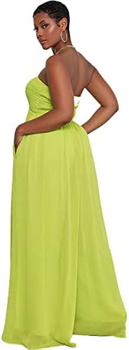 sanyi Women's Strapless Extra Long Wide Legs Floor Dress,Summer Loose Breathable Fashion Party Dress Green