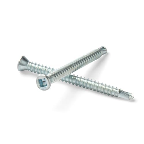 ASMC Industrial Pro Self-Drilling Screw 6-20 x 2 1/4" – Square Drive Trim Head - Zinc-Plated, Low Carbon Steel - Suitable for Metal and Wood Projects - Pack of 100