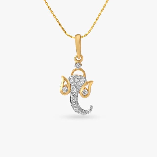 Certified Natural Diamond Real Yellow Gold Ganesh Chain Pendant