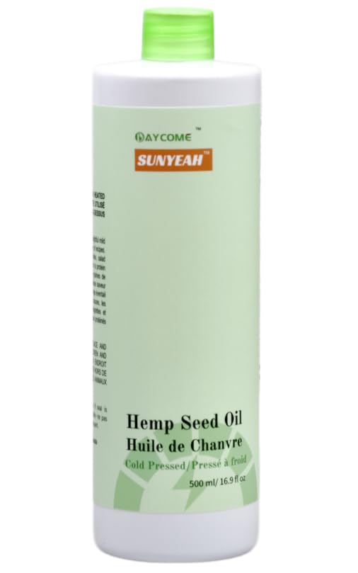 SUNYEAH Cold Pressed Hemp Seed Oil, 500 ml, Canadian, High in Omega 3 & 6, Keto Friendly