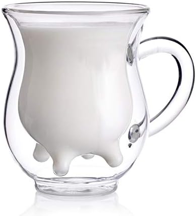 Double Wall Glass Cup - Creative Cup Cute Calf Insulated Mugs Thermo Coffee Milk Cups Creamer Pitcher (230ML/7.7oz)