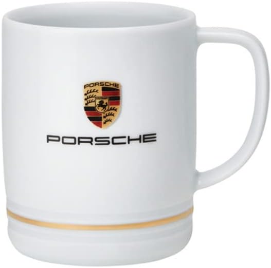 Porsche Crest Porcelain Cup White with Gold Ring Mug,9 ounce