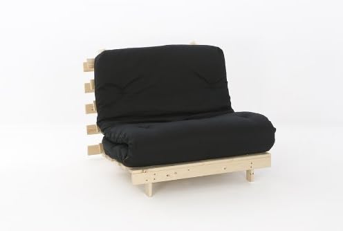 Comfy Living 3ft LUXURY Single (90cm) Wooden Futon Set with PREMIUM LUXURY Black Mattress