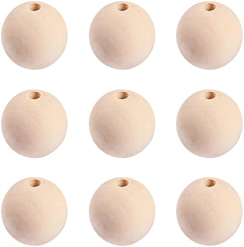 100pcs Wooden Beads 14mm Natural Round Wood Bead Unfinished Craft Loose Beads for Adult DIY Craft Making Macrame Wall Hanging Craft and DIY Painting Home Decorations (4mm Hole)