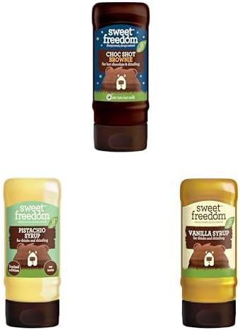 Sweet Freedom Dubai Chocolate Inspired Syrups - 3 x 350g | Pistachio, Choc Shot & Vanilla | Natural Flavour & Sweetness From Fruit | For Coffee, Baking, Dessert | Preservative & Allergen Free | Vegan
