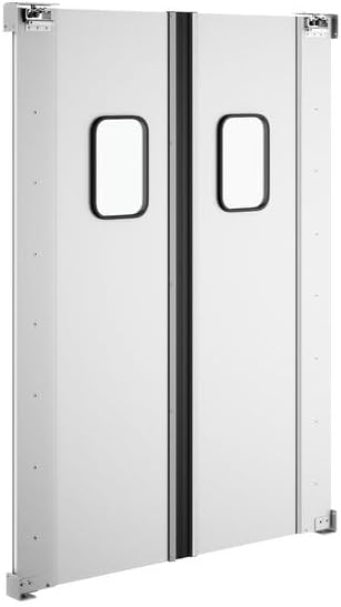 Double Aluminum Swinging Traffic Door, Silver, 60x84 Inch Opening, Reinforced Spine, 9x14 Inch Window, Commercial